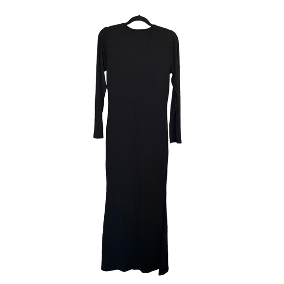 POPILUSH Built-In Shapewear Long Sleeve Maxi Lounge Dress in Black - Picture 5 of 6